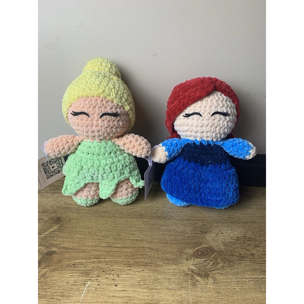 Hand Crochet Princess Doll Plush Stuffed Toy Handmade Lot Of 2